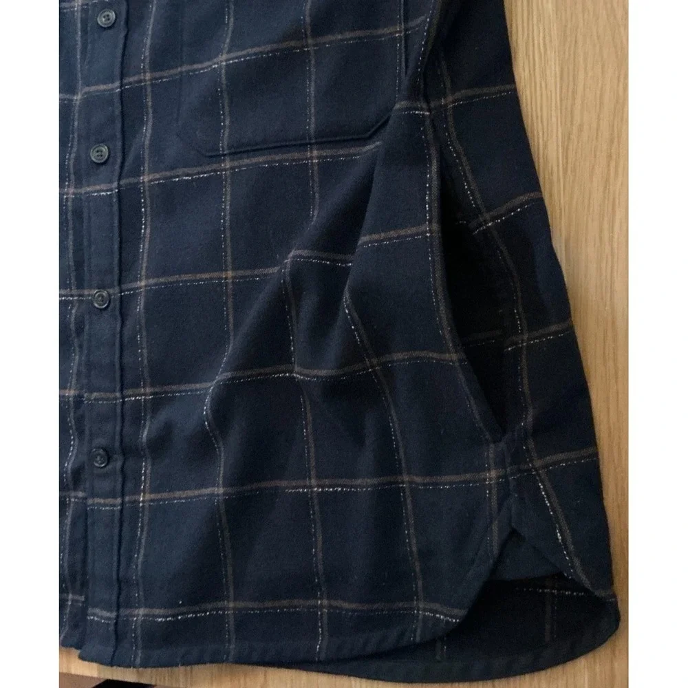 Vince‎ Mens XL Windowpane Wool-Blend Shirt Jacket Shacket Navy Blue/Brown Italy